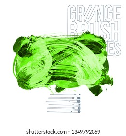 Green brush stroke and texture. Grunge vector abstract hand - painted element. Underline and border design.