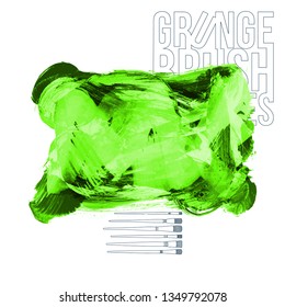 Green brush stroke and texture. Grunge vector abstract hand - painted element. Underline and border design.