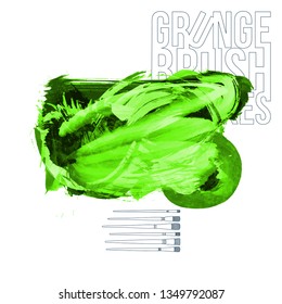 Green brush stroke and texture. Grunge vector abstract hand - painted element. Underline and border design.