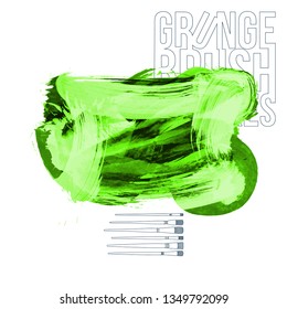 Green brush stroke and texture. Grunge vector abstract hand - painted element. Underline and border design.