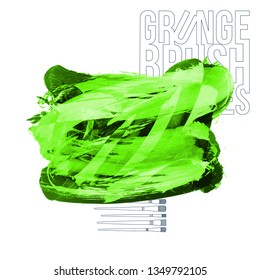 Green brush stroke and texture. Grunge vector abstract hand - painted element. Underline and border design.