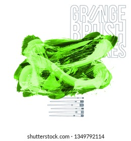 Green brush stroke and texture. Grunge vector abstract hand - painted element. Underline and border design.