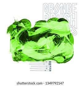 Green brush stroke and texture. Grunge vector abstract hand - painted element. Underline and border design.