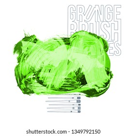 Green brush stroke and texture. Grunge vector abstract hand - painted element. Underline and border design.
