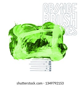 Green brush stroke and texture. Grunge vector abstract hand - painted element. Underline and border design.