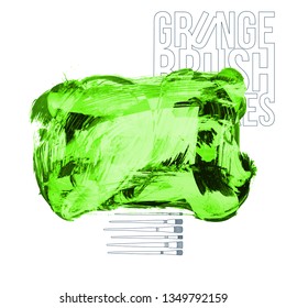 Green brush stroke and texture. Grunge vector abstract hand - painted element. Underline and border design.