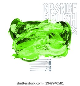 Green brush stroke and texture. Grunge vector abstract hand - painted element. Underline and border design.
