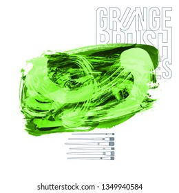 Green brush stroke and texture. Grunge vector abstract hand - painted element. Underline and border design.