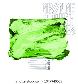 Green brush stroke and texture. Grunge vector abstract hand - painted element. Underline and border design.