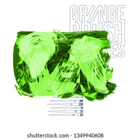 Green brush stroke and texture. Grunge vector abstract hand - painted element. Underline and border design.