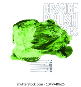 Green brush stroke and texture. Grunge vector abstract hand - painted element. Underline and border design.