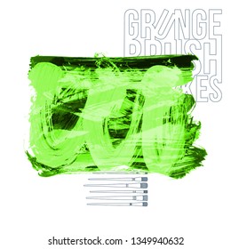 Green brush stroke and texture. Grunge vector abstract hand - painted element. Underline and border design.