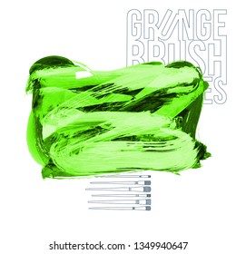 Green brush stroke and texture. Grunge vector abstract hand - painted element. Underline and border design.