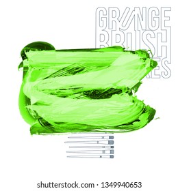Green brush stroke and texture. Grunge vector abstract hand - painted element. Underline and border design.