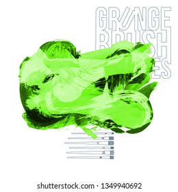 Green brush stroke and texture. Grunge vector abstract hand - painted element. Underline and border design.
