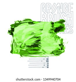 Green brush stroke and texture. Grunge vector abstract hand - painted element. Underline and border design.