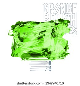 Green brush stroke and texture. Grunge vector abstract hand - painted element. Underline and border design.