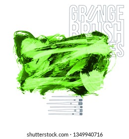 Green brush stroke and texture. Grunge vector abstract hand - painted element. Underline and border design.