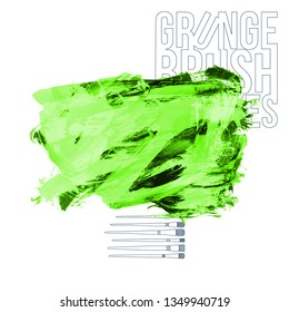 Green brush stroke and texture. Grunge vector abstract hand - painted element. Underline and border design.