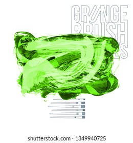 Green brush stroke and texture. Grunge vector abstract hand - painted element. Underline and border design.