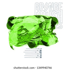 Green brush stroke and texture. Grunge vector abstract hand - painted element. Underline and border design.