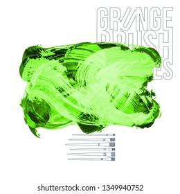 Green brush stroke and texture. Grunge vector abstract hand - painted element. Underline and border design.