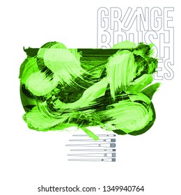 Green brush stroke and texture. Grunge vector abstract hand - painted element. Underline and border design.