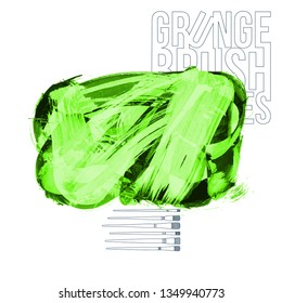 Green brush stroke and texture. Grunge vector abstract hand - painted element. Underline and border design.