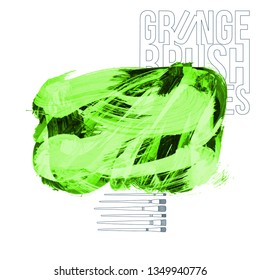 Green brush stroke and texture. Grunge vector abstract hand - painted element. Underline and border design.