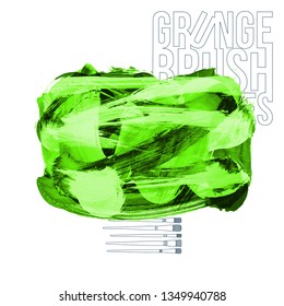 Green brush stroke and texture. Grunge vector abstract hand - painted element. Underline and border design.