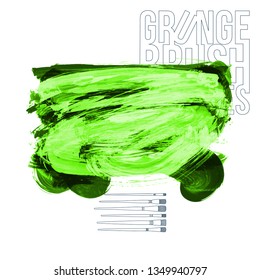 Green brush stroke and texture. Grunge vector abstract hand - painted element. Underline and border design.