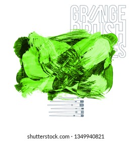 Green brush stroke and texture. Grunge vector abstract hand - painted element. Underline and border design.