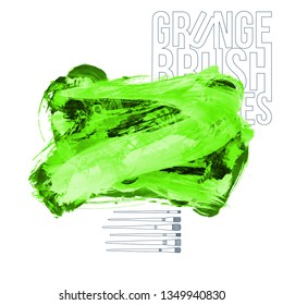 Green brush stroke and texture. Grunge vector abstract hand - painted element. Underline and border design.