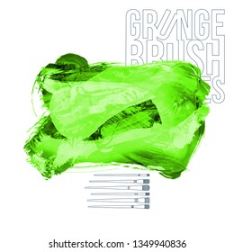 Green brush stroke and texture. Grunge vector abstract hand - painted element. Underline and border design.