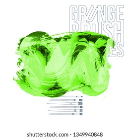 Green brush stroke and texture. Grunge vector abstract hand - painted element. Underline and border design.