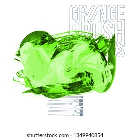 Green brush stroke and texture. Grunge vector abstract hand - painted element. Underline and border design.