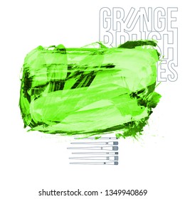 Green brush stroke and texture. Grunge vector abstract hand - painted element. Underline and border design.