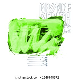 Green brush stroke and texture. Grunge vector abstract hand - painted element. Underline and border design.
