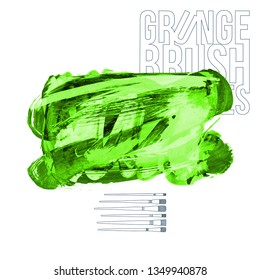 Green brush stroke and texture. Grunge vector abstract hand - painted element. Underline and border design.