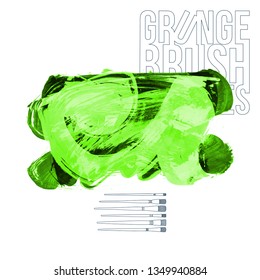 Green brush stroke and texture. Grunge vector abstract hand - painted element. Underline and border design.