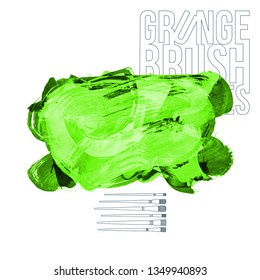 Green brush stroke and texture. Grunge vector abstract hand - painted element. Underline and border design.