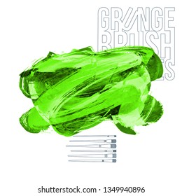 Green brush stroke and texture. Grunge vector abstract hand - painted element. Underline and border design.