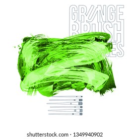Green brush stroke and texture. Grunge vector abstract hand - painted element. Underline and border design.