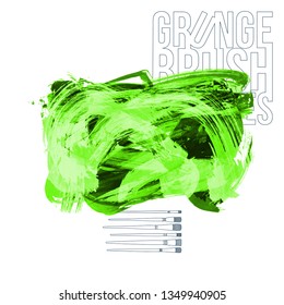 Green brush stroke and texture. Grunge vector abstract hand - painted element. Underline and border design.