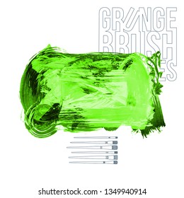Green brush stroke and texture. Grunge vector abstract hand - painted element. Underline and border design.