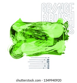 Green brush stroke and texture. Grunge vector abstract hand - painted element. Underline and border design.