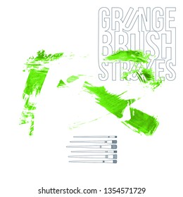 Green brush stroke and texture. Grunge vector abstract hand - painted element. Underline and border design.