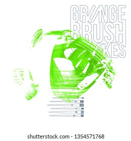 Green brush stroke and texture. Grunge vector abstract hand - painted element. Underline and border design.