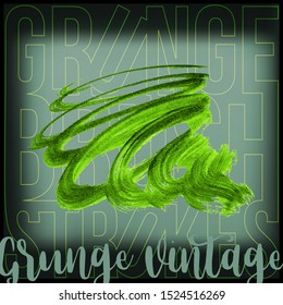 Green brush stroke and texture. Grunge vector abstract hand - painted element. Underline and border design.