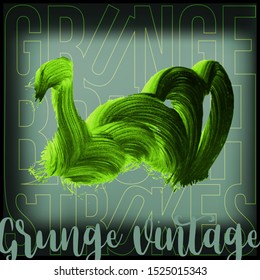 Green brush stroke and texture. Grunge vector abstract hand - painted element. Underline and border design.